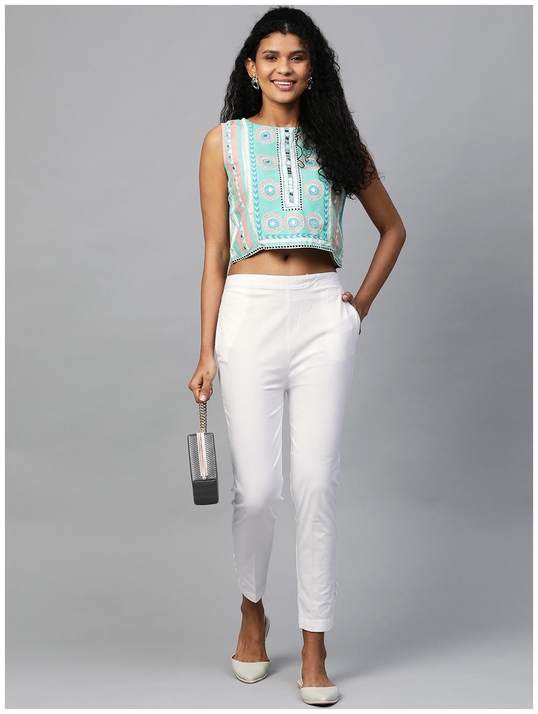 

Myshka Women Viscose Rayon Solid White Pant