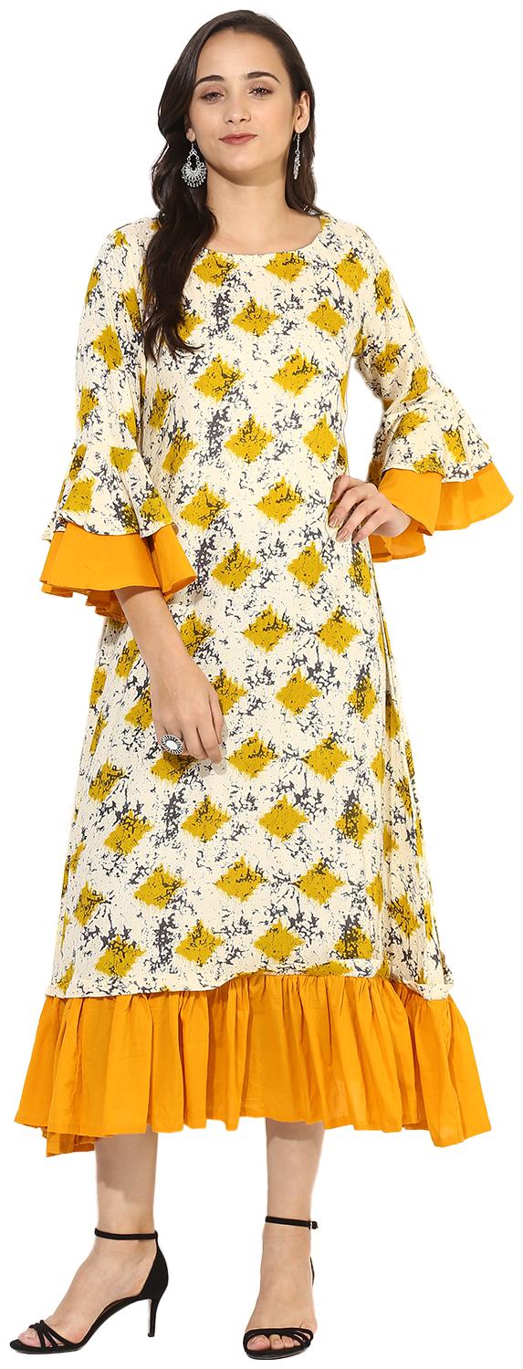 

Myshka Women Yellow Printed Anarkali Kurta