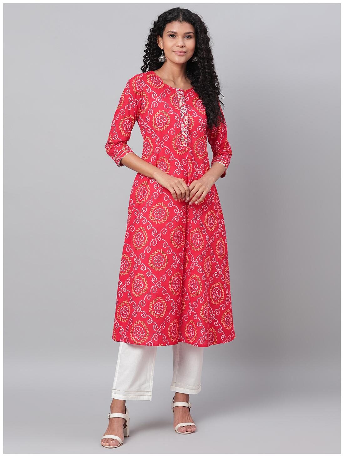 

Myshka Women Red Bandhani Straight Kurta With Pants