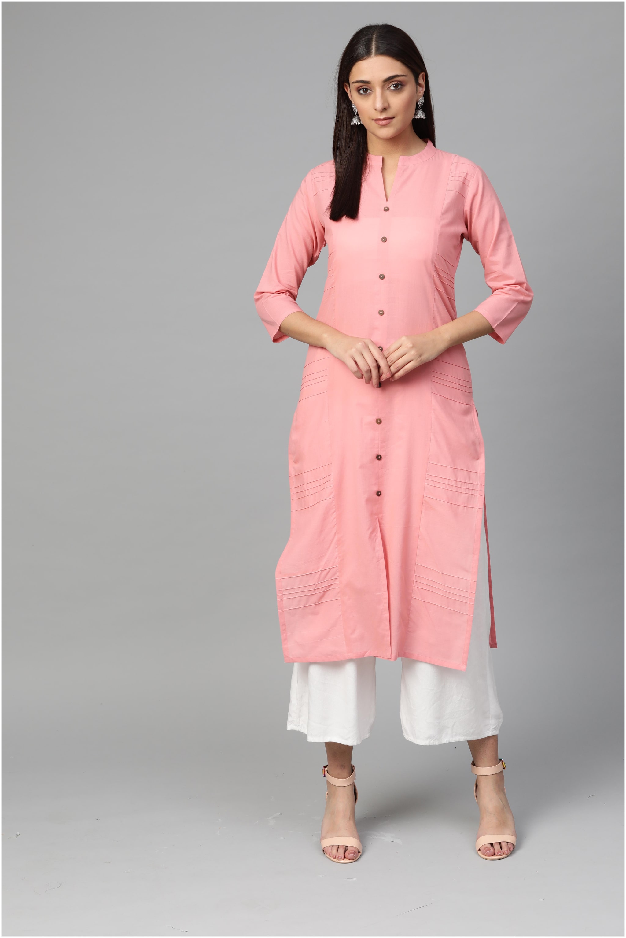 

Myshka Women Pink Solid Straight Kurta