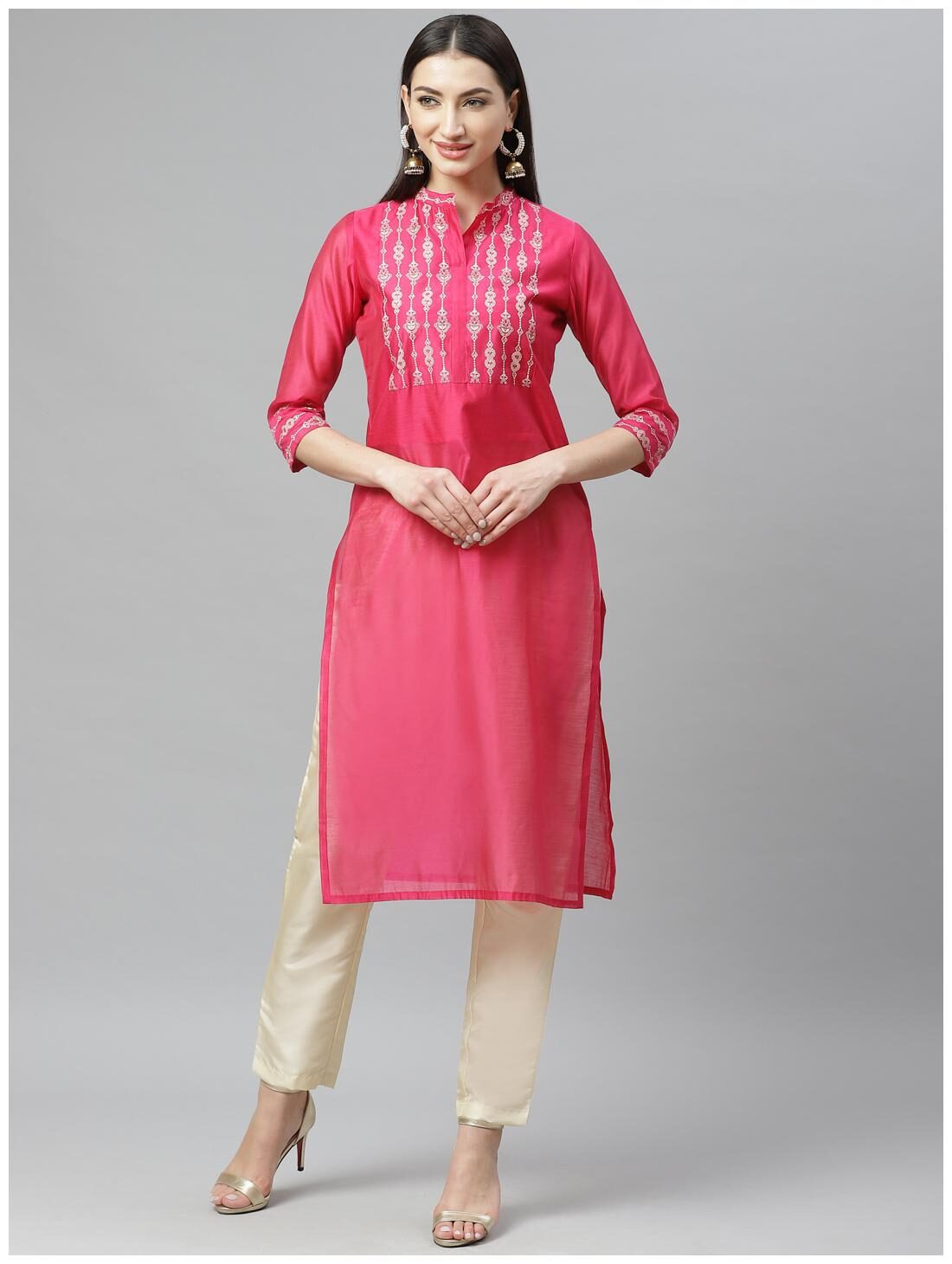 

Myshka Women Pink Printed Regular Kurta With Pants