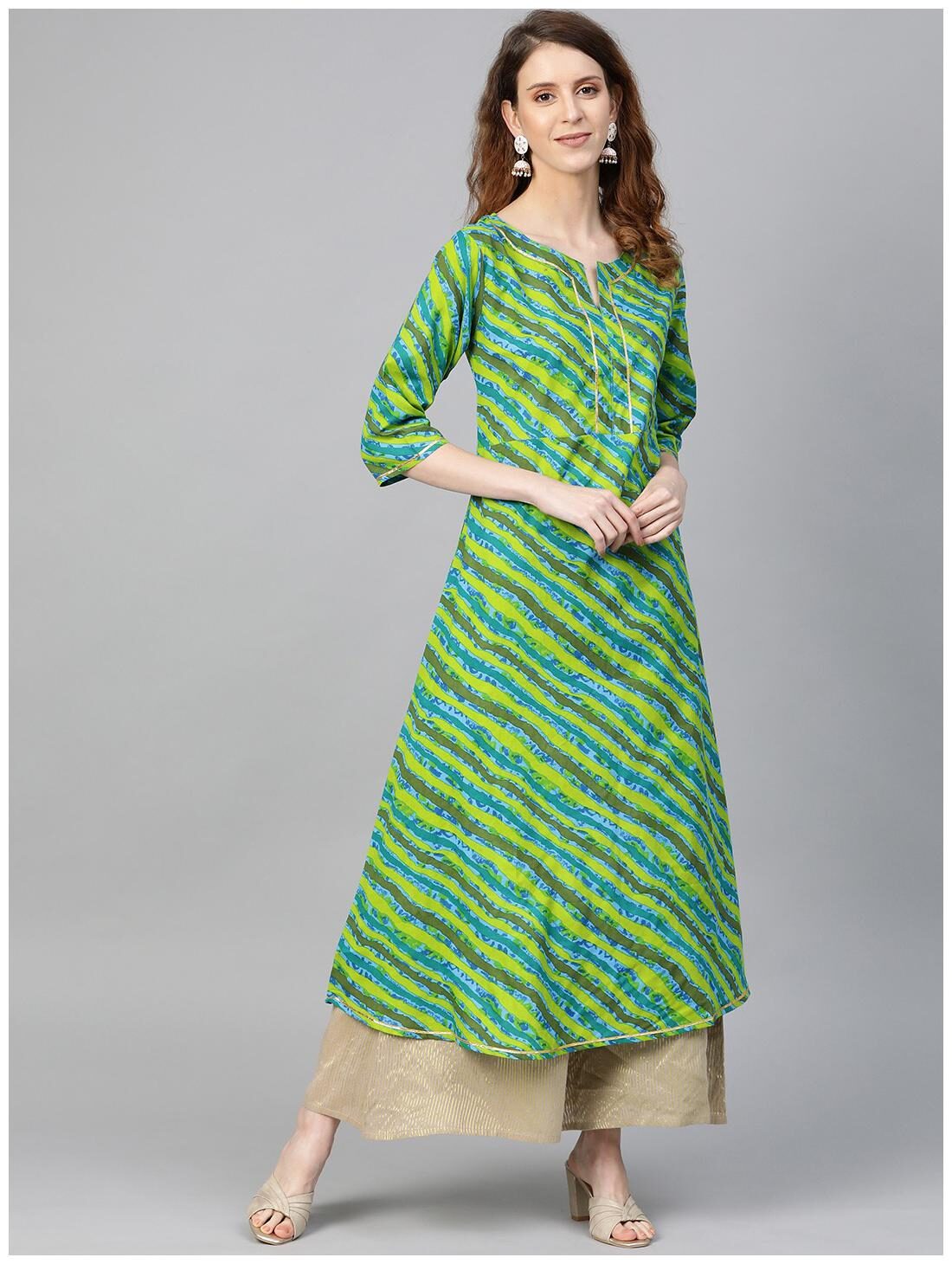 

Myshka Women Green Striped Regular Kurti