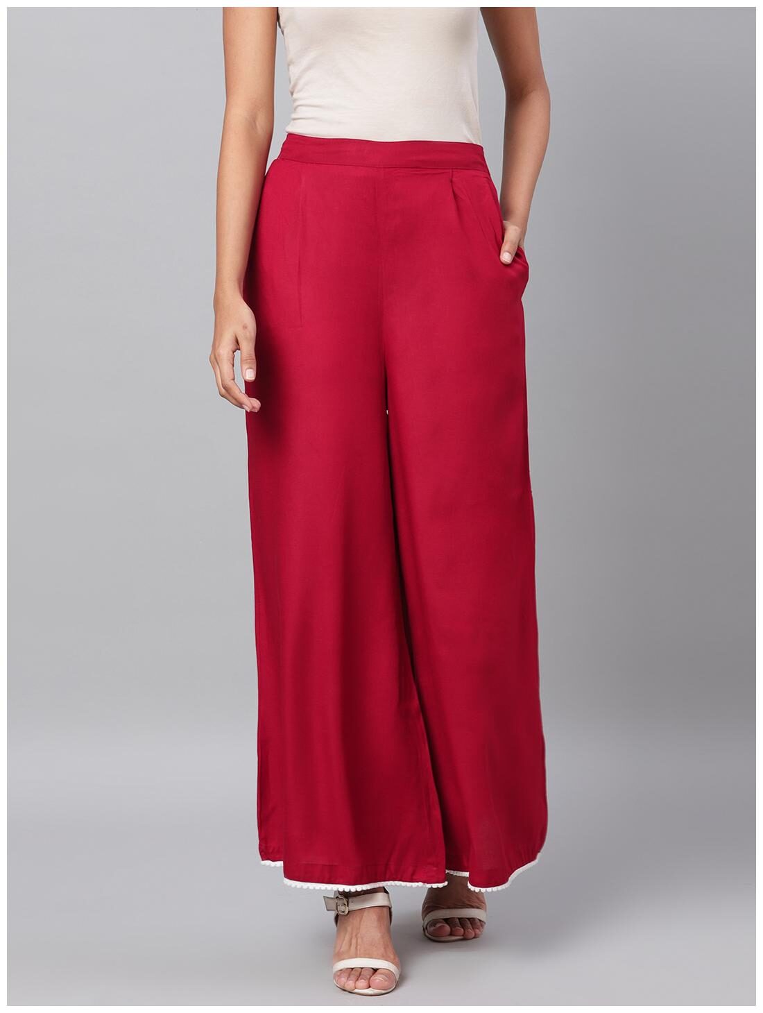 

Myshka Maroon Solid Flared Palazzo