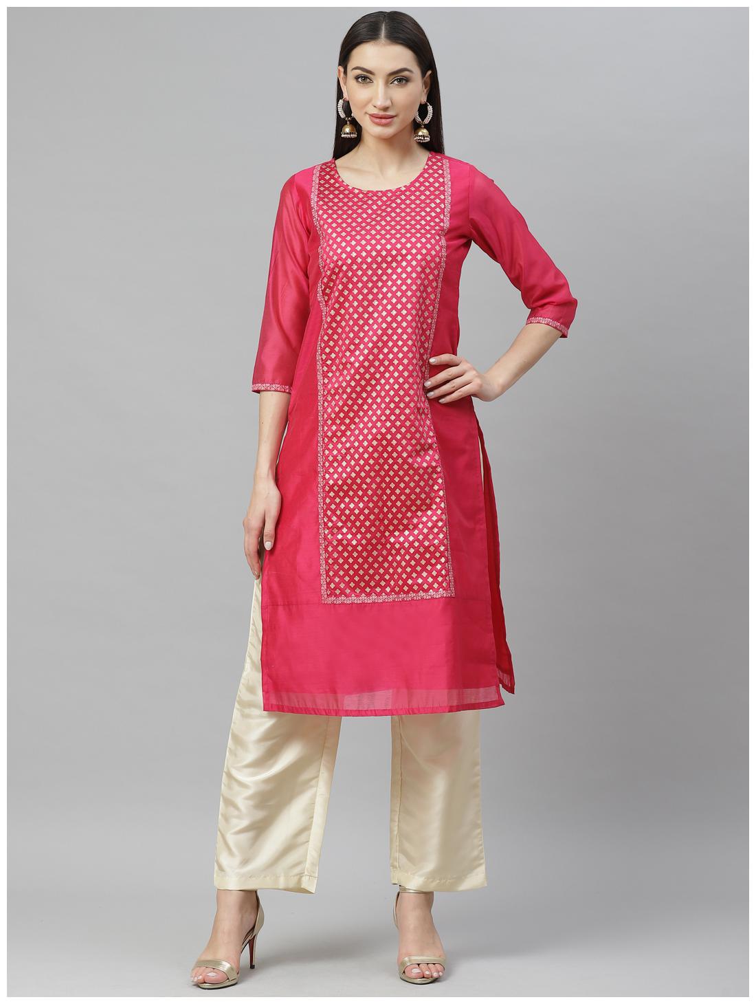 

Myshka Women Pink Printed Regular Kurta With Pants
