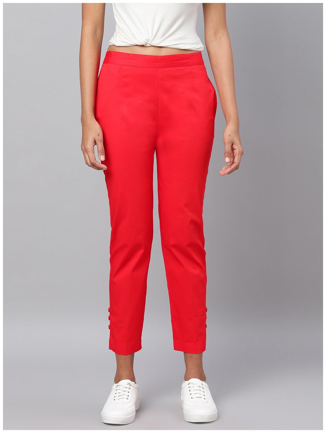 

Myshka Women Viscose Rayon Solid Red Pant