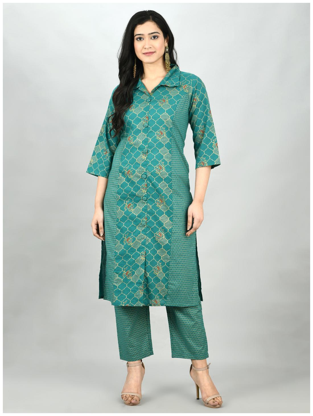 

Myshka Women Green Floral Regular Kurta With Pants