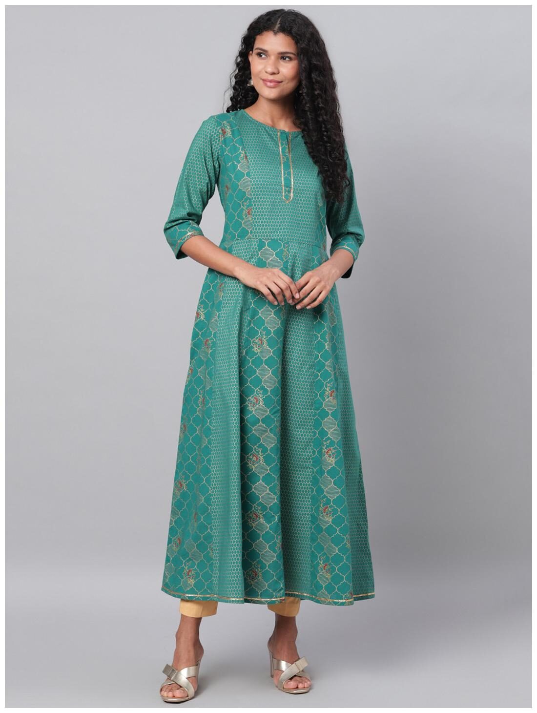 

Myshka Women Green Printed Anarkali Kurti