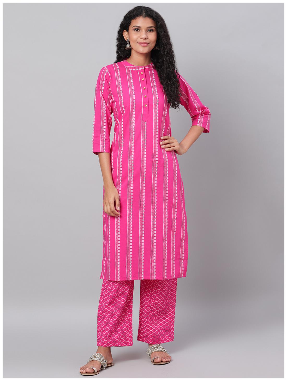 

Myshka Women Pink Striped Straight Kurta With Pants