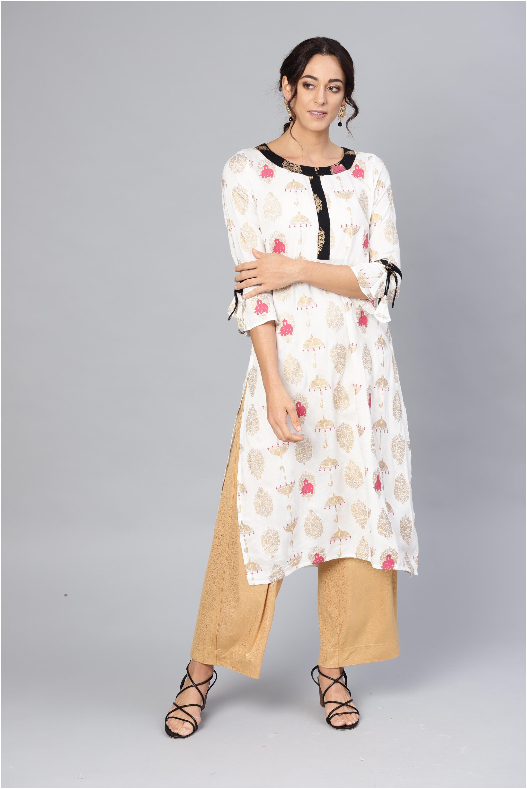 

Myshka Women White Printed Straight Kurta