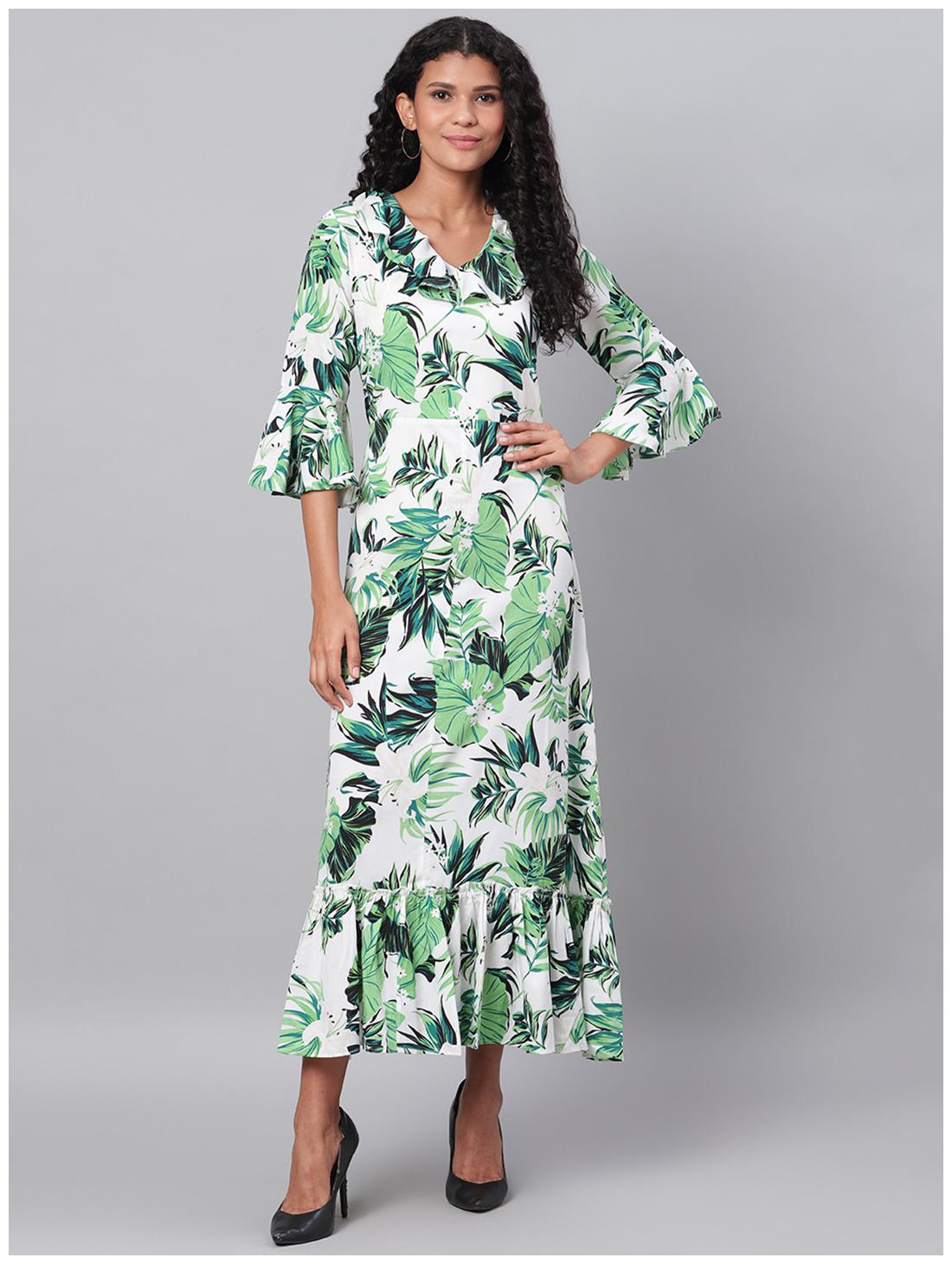 

Myshka Women Green Floral Regular Kurti