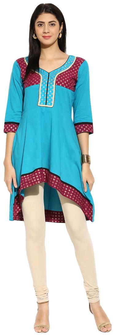 

Mytri Aqua Printed Cambric 3 4th Sleeves Anarkali Kurta
