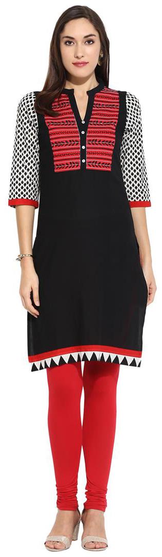 

MYTRI Women Black Embroidered Straight Kurta