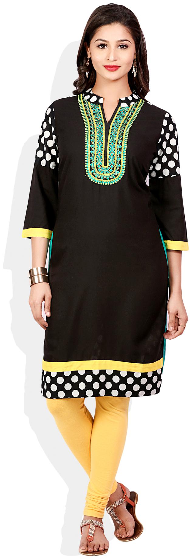 

Mytri Black And Turquoise Cotton Kurti