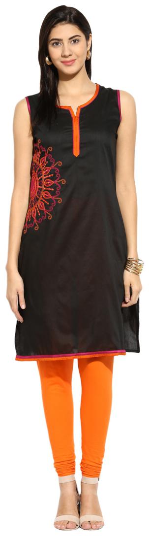 

Mytri Black Embroidered Polycotton Sleeveless Kurta