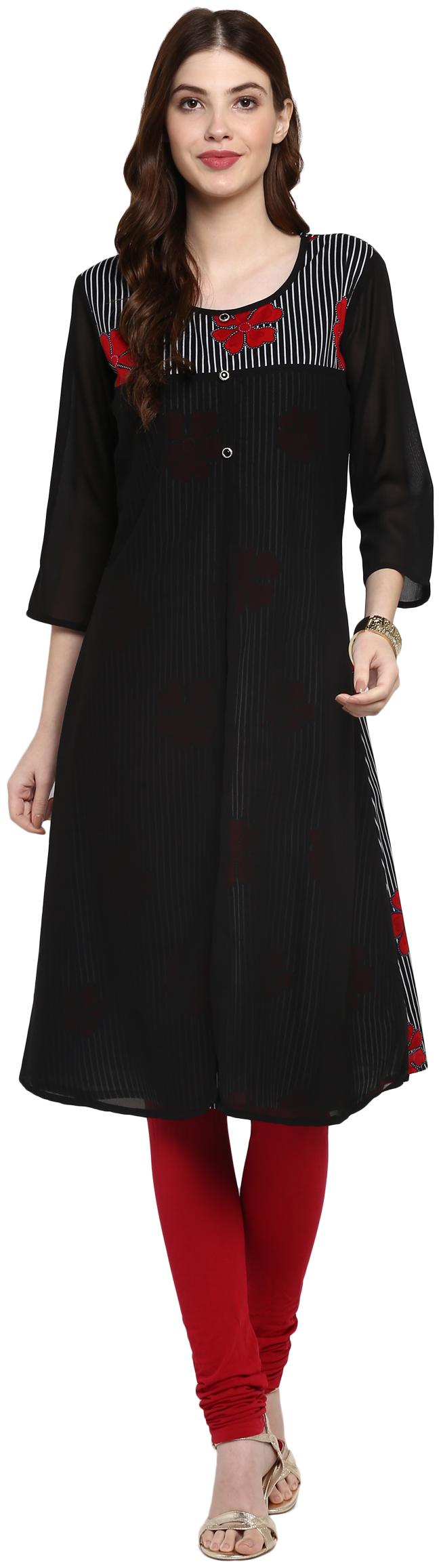 

Mytri Black Cotton Printed Long Kurti