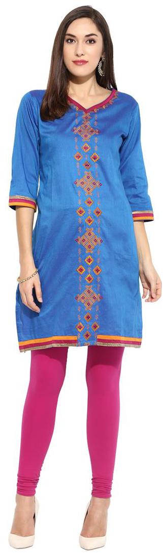 

MYTRI Women Blue Embroidered Straight Kurta