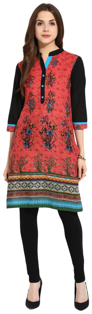 

MYTRI Women Red Printed Straight Kurta