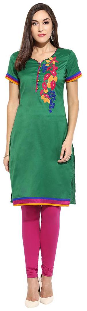 

MYTRI Women Green Embroidered Straight Kurta