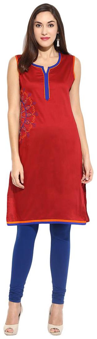 

MYTRI Women Maroon Embroidered Straight Kurta
