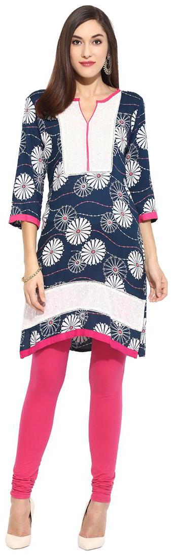 

MYTRI Women Blue Printed Straight Kurta