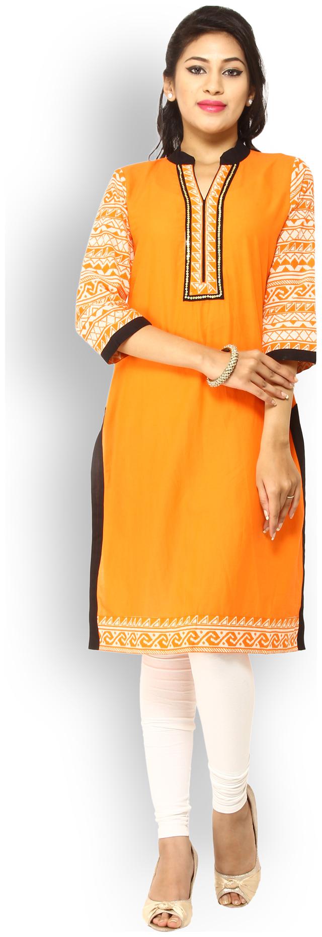 

Mytri Orange Cotton Kurti