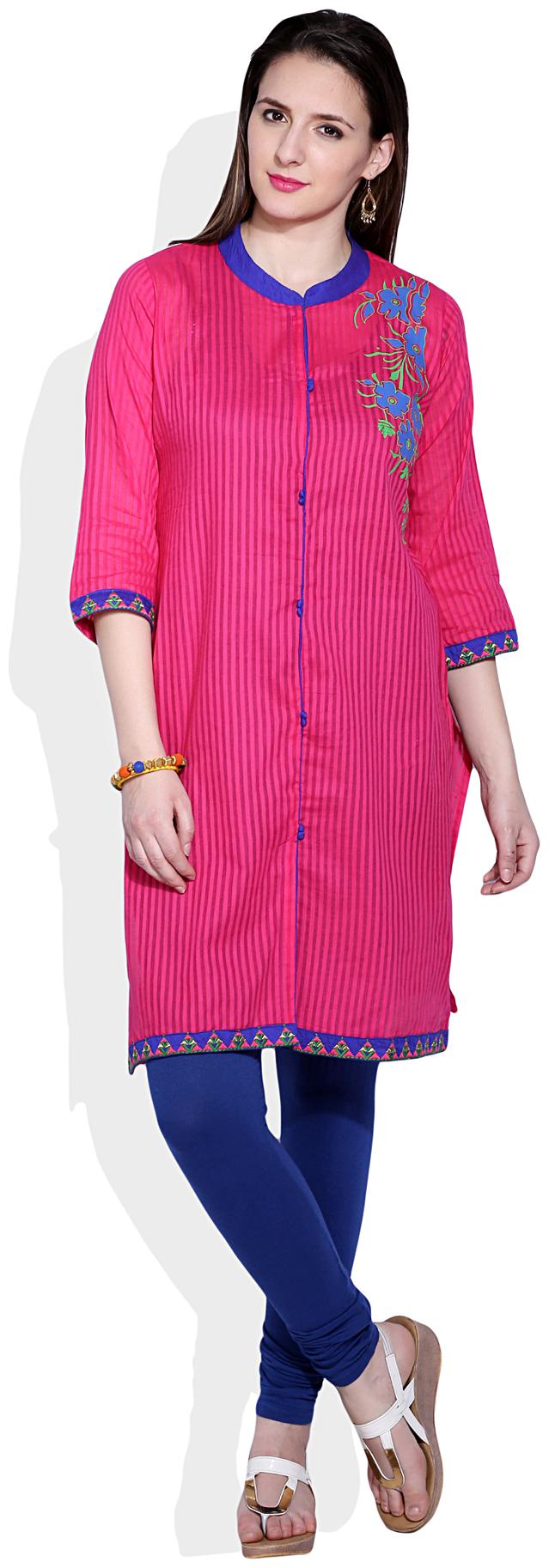 

Mytri Pink Cotton Printed Long Kurta
