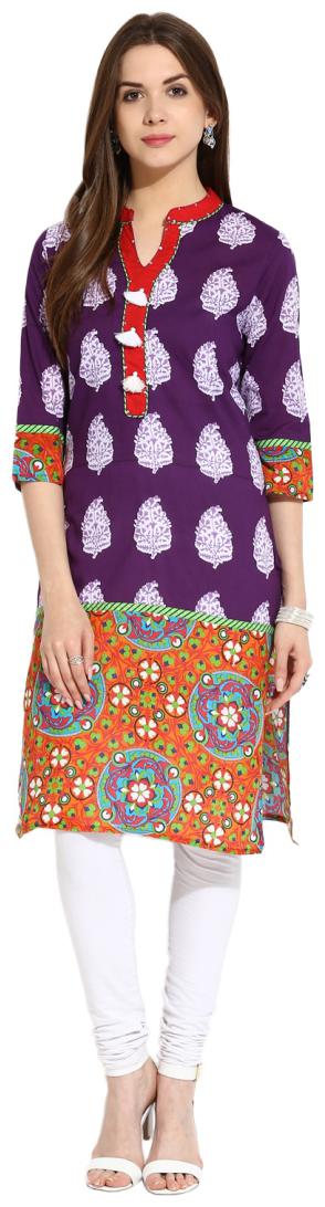 

MYTRI Women Purple Printed Straight Kurta