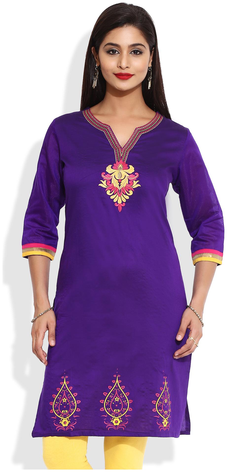 

MYTRI Women Purple Embroidered Straight Kurta