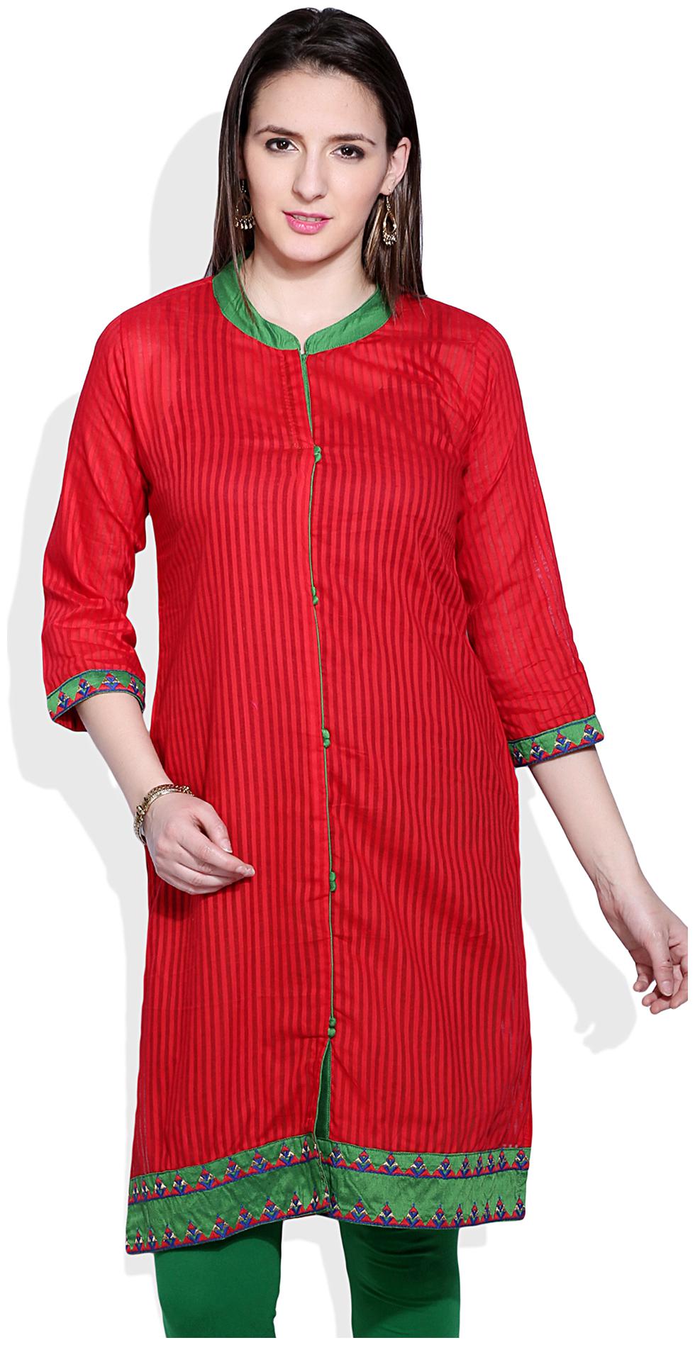 

Mytri Red Cotton Solid Long Kurta