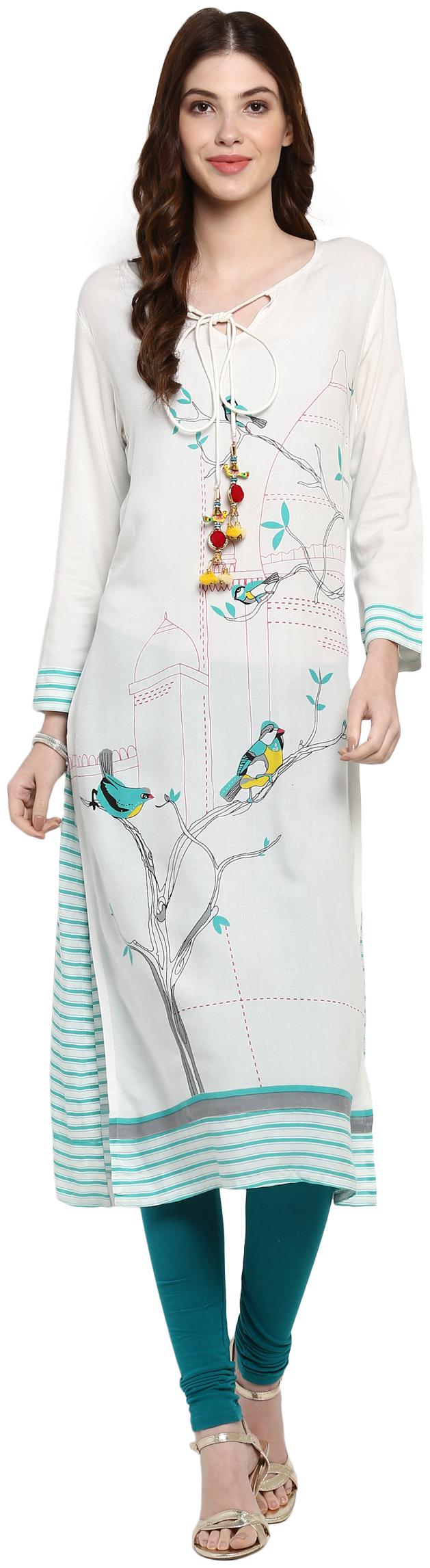 

MYTRI Women White Printed Straight Kurti