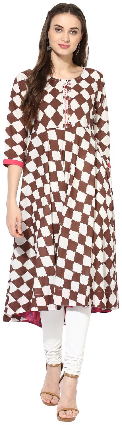 

MYTRI Women Brown Printed Straight Kurta