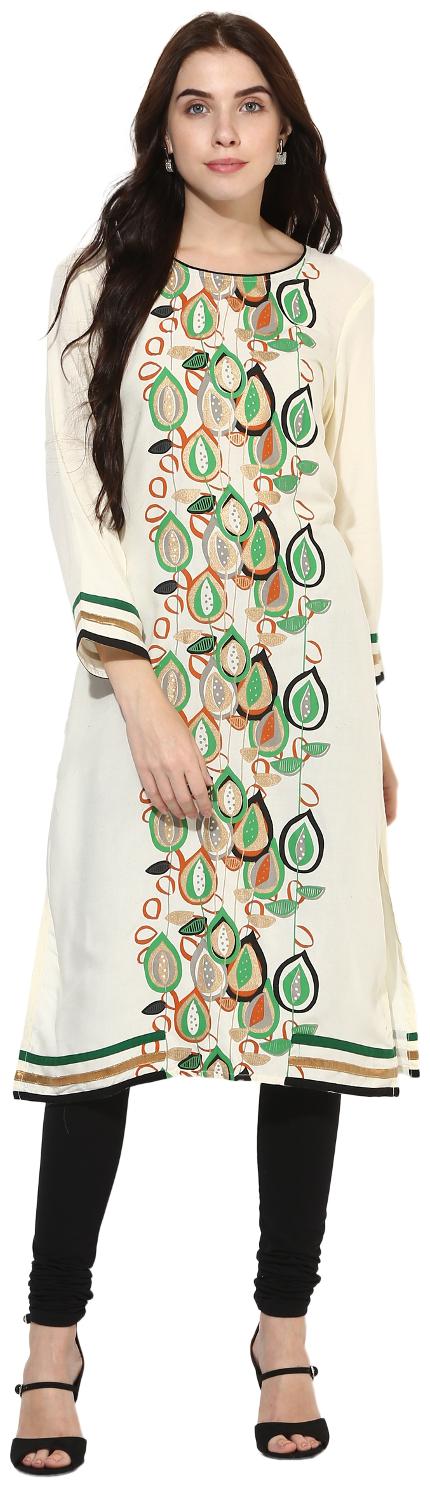 

MYTRI Women White Printed Straight Kurta