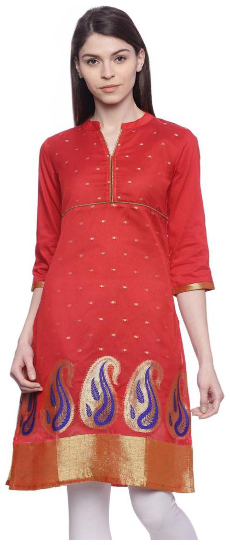 

MYTRI Women Red Printed Straight Kurta