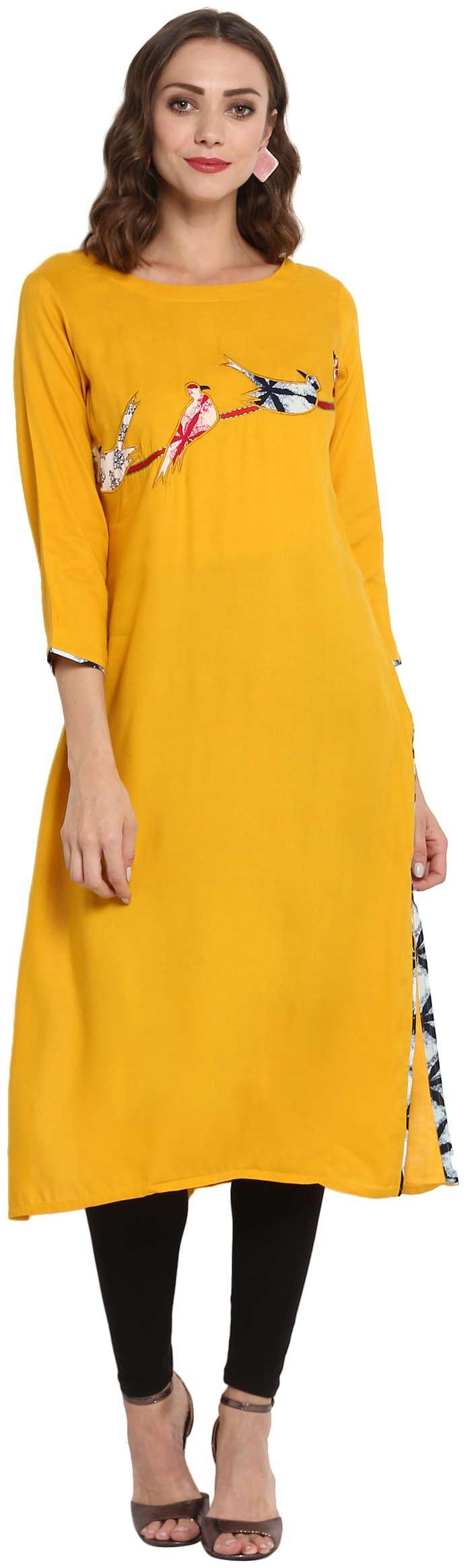 

MYTRI Women Yellow Solid Straight Kurta