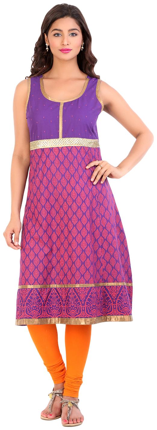 

MYTRI Women Purple Printed Straight Kurta