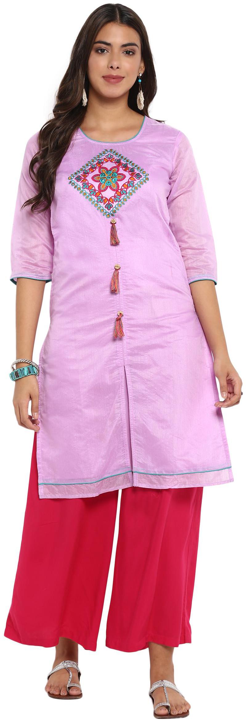 

MYTRI Women Pink Solid Straight Kurti