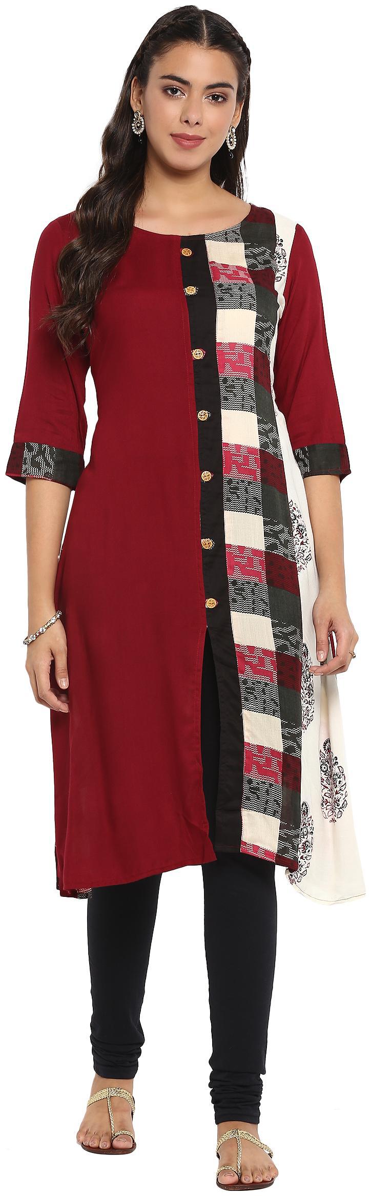 

Mytri Women S Multi Viscose Solid Print A-Line Kurta