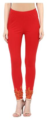 

Mytri Women s Red Cotton Lycra Knitted Printed Slim Fit Leggings