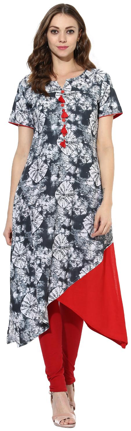 

MYTRI Women Grey Printed Straight Kurta