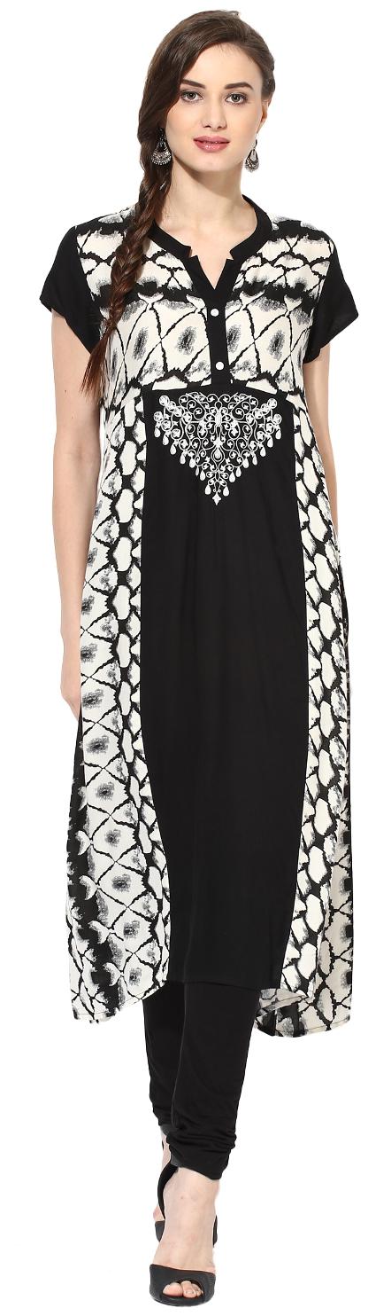 

MYTRI Women Black Printed Straight Kurta