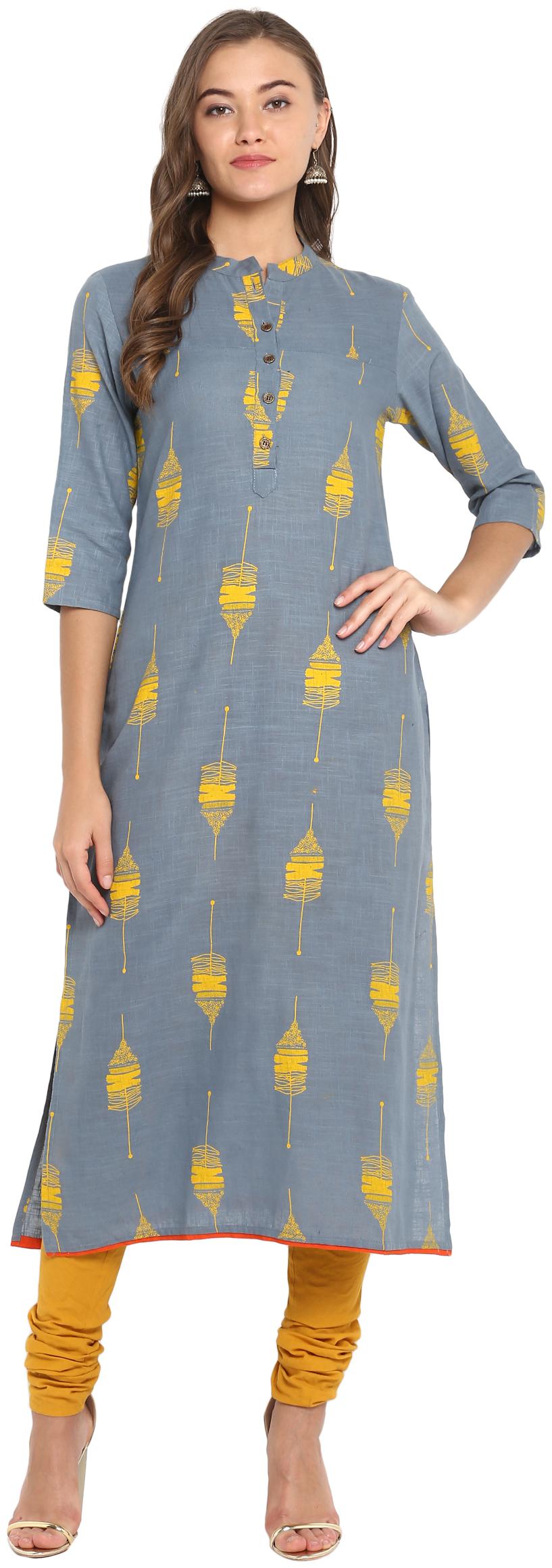 

MYTRI Women Grey Printed Straight Kurta