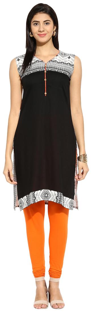 

MYTRI Women Black Printed Straight Kurti