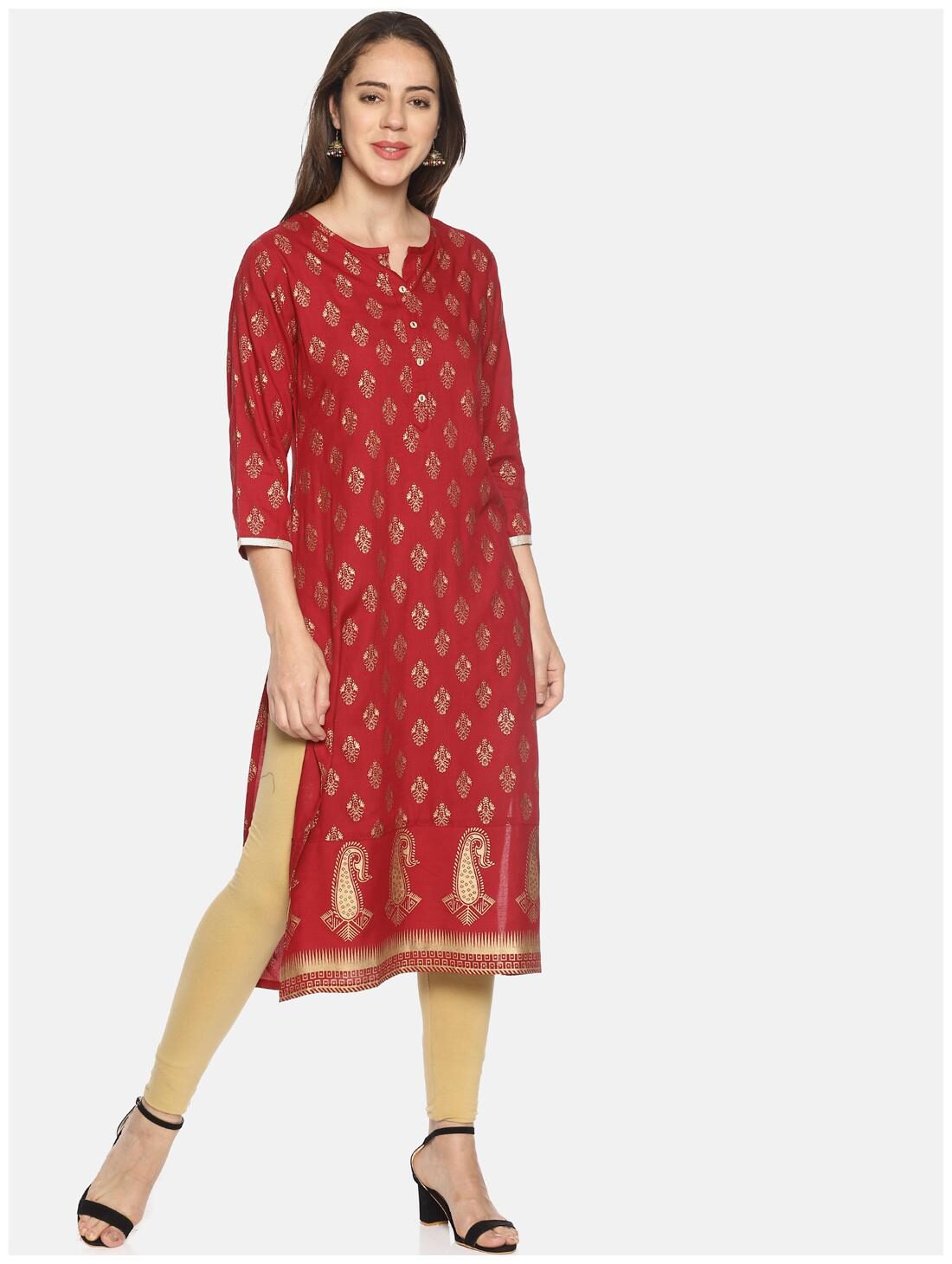 

Mytri Women Maroon Ethnic Motifs Straight Kurta