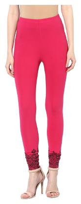 

Mytri Women s Rani Pink Cotton Lycra Knitted Printed Slim Fit Leggings