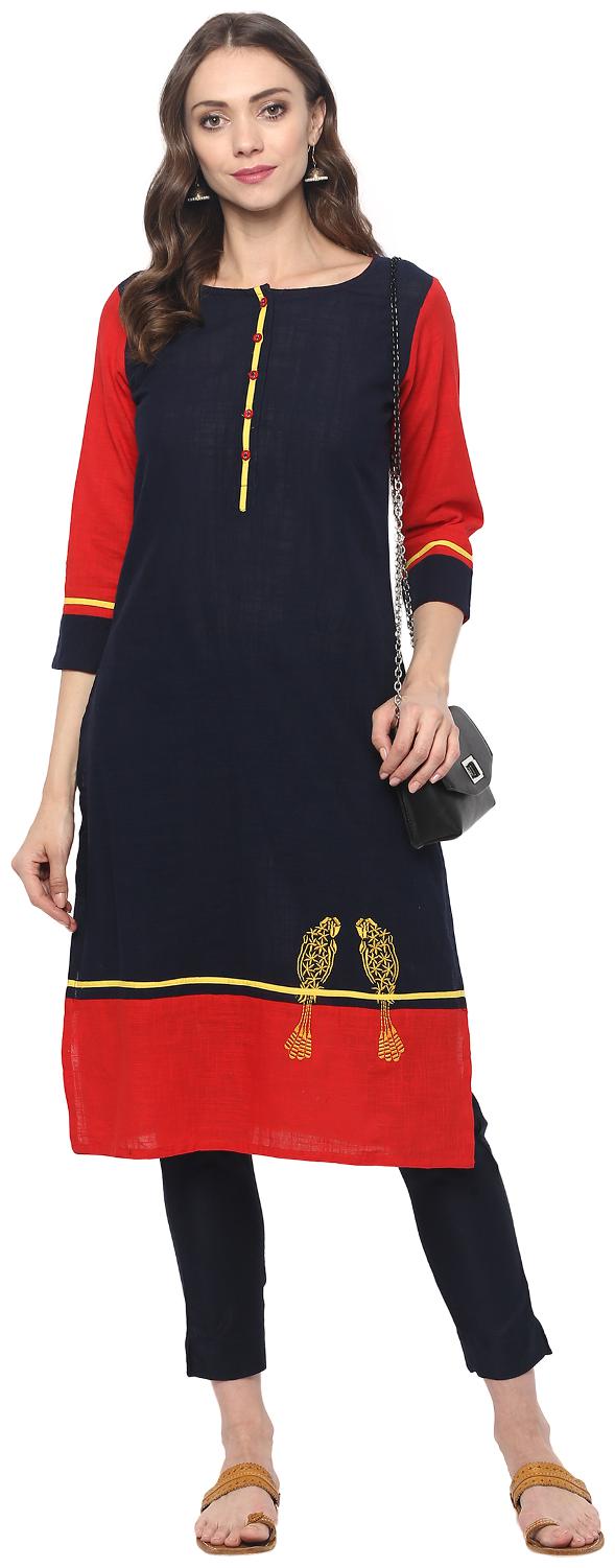 

MYTRI Women Blue Solid Straight Kurta