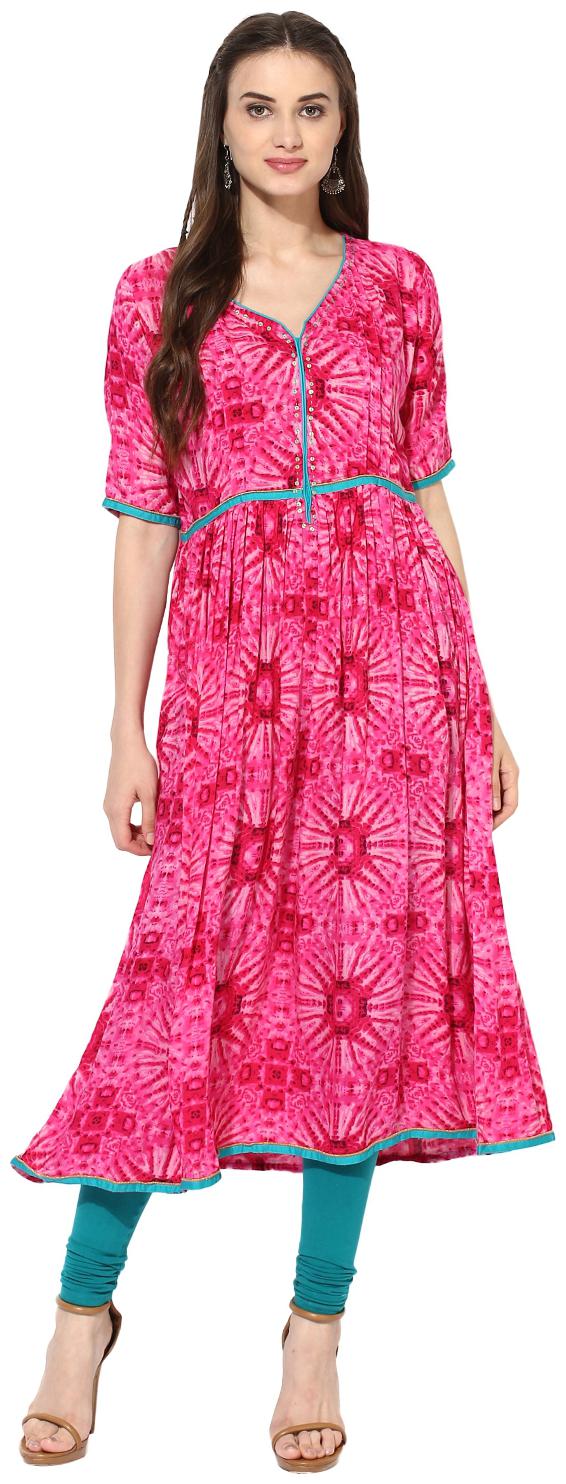 

MYTRI Women Pink Printed Anarkali Kurta