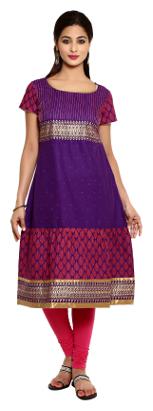 

Mytri Women s Violet Cambric Printed A-Line Kurta
