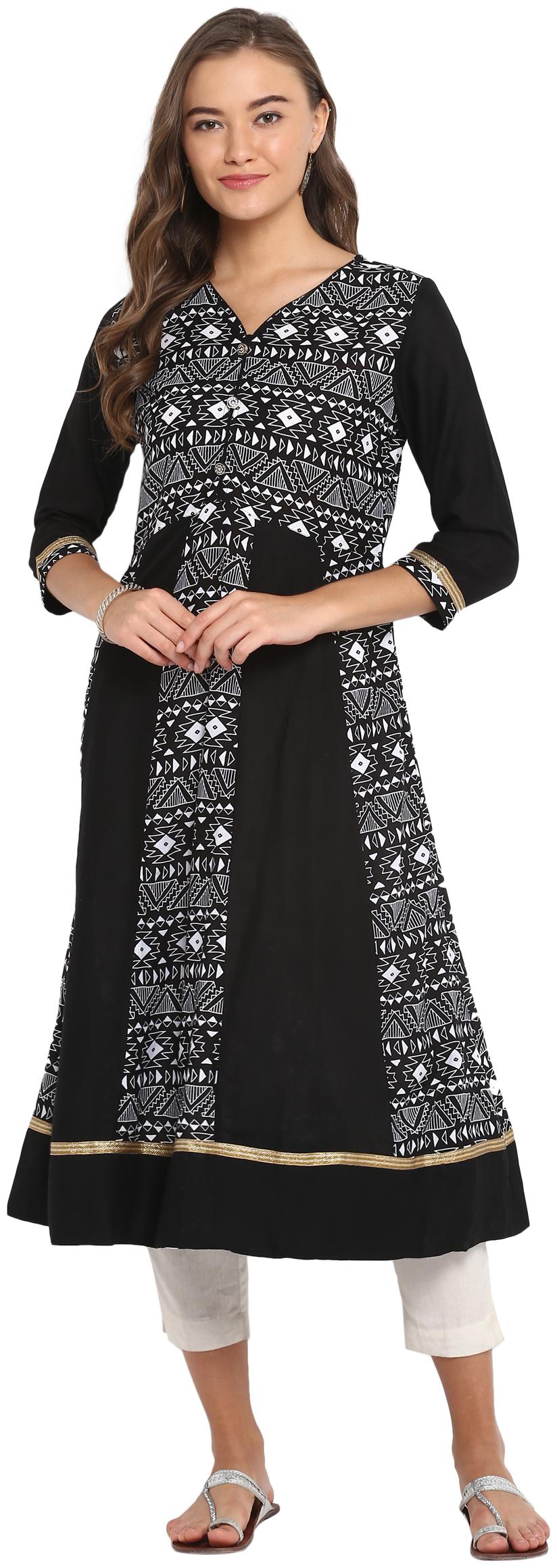 

MYTRI Women Black Printed Anarkali Kurta