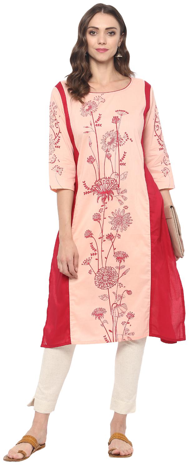 

MYTRI Women Pink Floral Straight Kurta