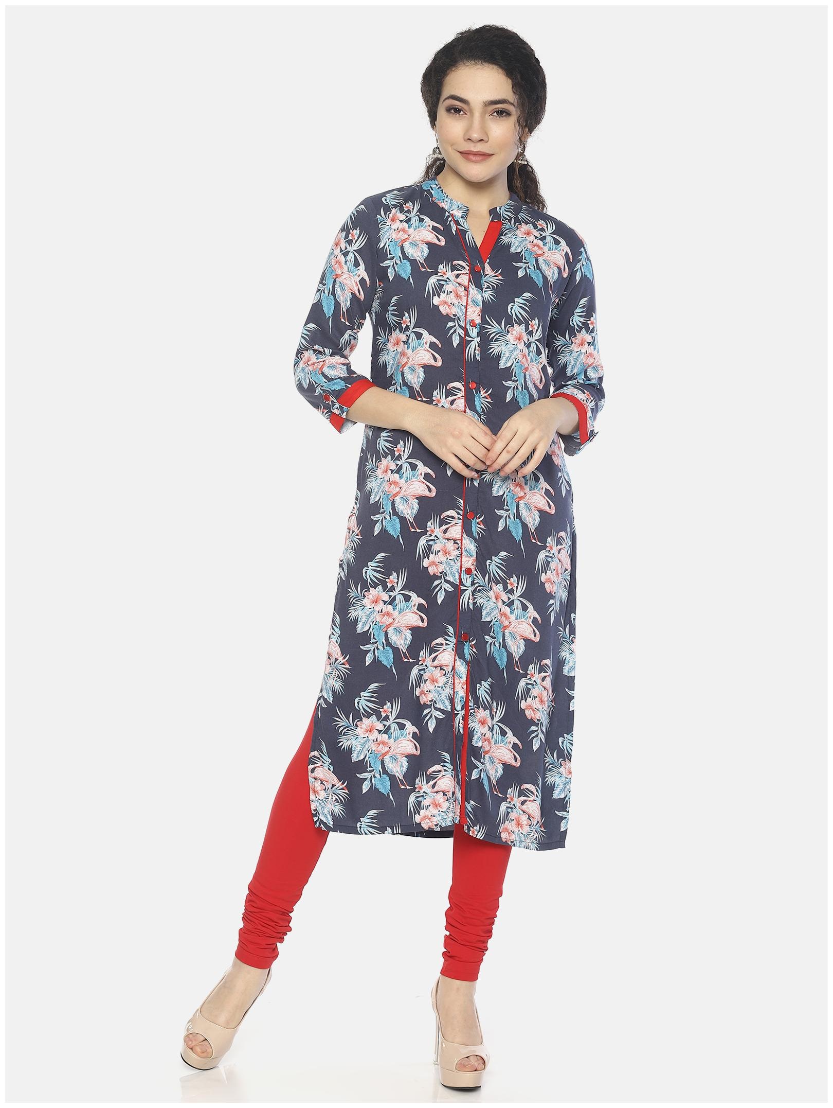 

Mytri Women Blue Floral Straight Kurta